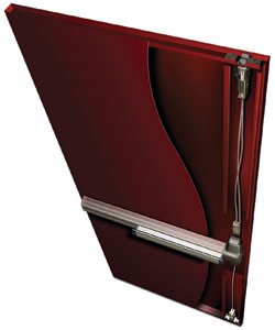 Von Duprin Concealed Vertical Cable System in a Steelcraft L-Series door