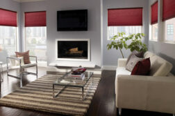 Family room with shades and lighting control