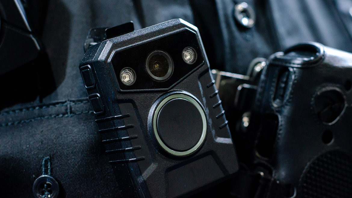 Close-up of police body camera